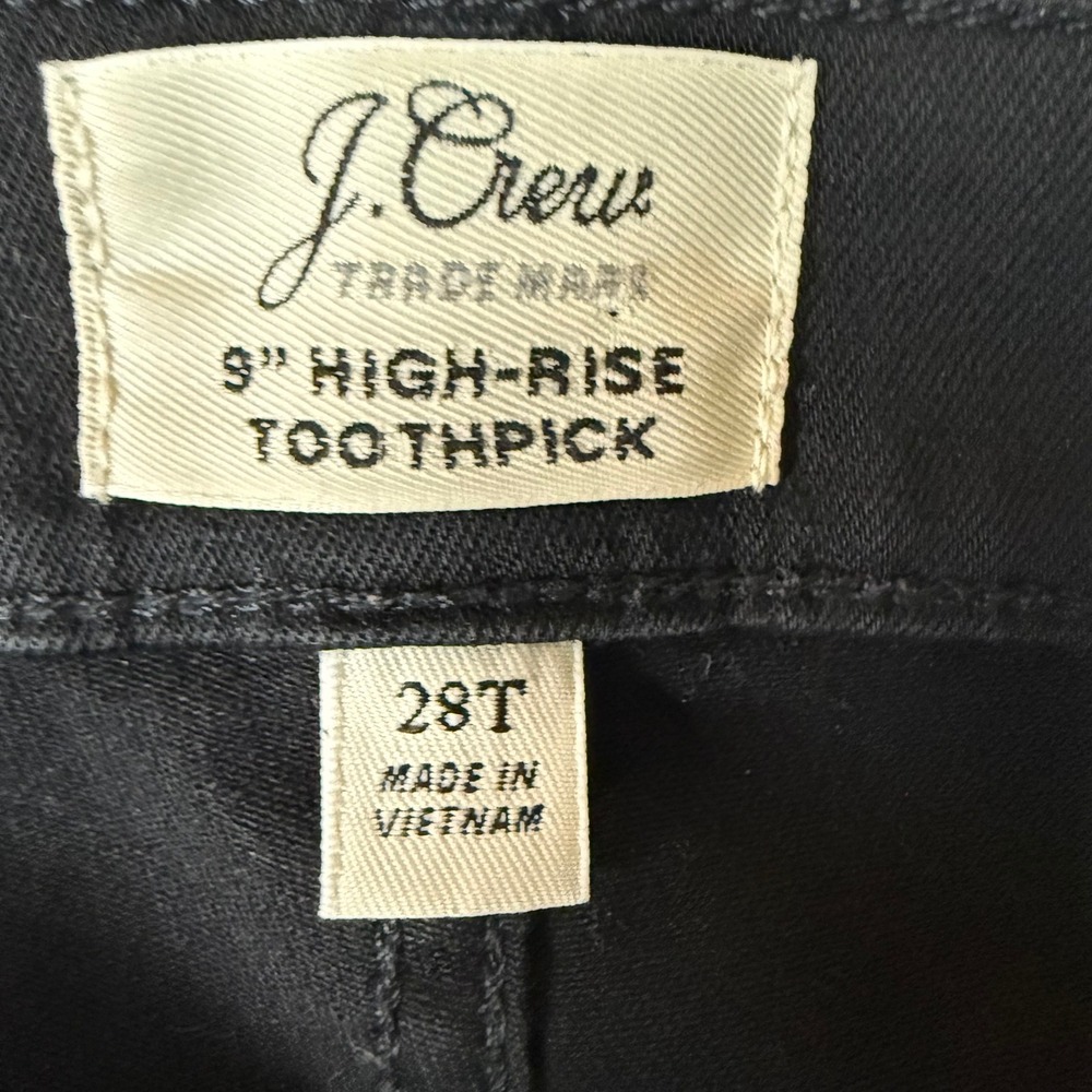 J Crew Jeans Women 28T Black 9" High-Rise Toothpick Skinny Denim Cotton Stretch - Picture 5 of 14